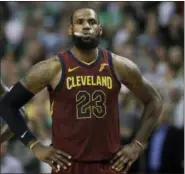  ?? CHARLES KRUPA — THE ASSOCIATED PRESS ?? Cleveland Cavaliers forward LeBron James stands on the court during a timeout in the second half in Game 2 of the team’s NBA basketball Eastern Conference finals against the Boston Celtics, Tuesday in Boston.