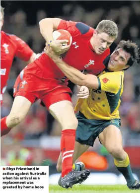  ??  ?? > Rhys Priestland in action against Australia when his arrival as a replacemen­t was greeted by home boos