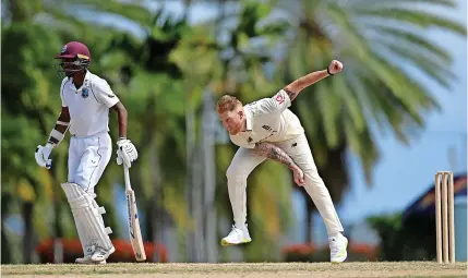  ?? ?? Durham all-rounder Ben Stokes bowls for England during their match against West Indies President’s XI in Antigua on Friday