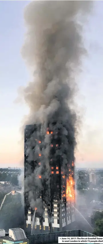  ??  ?? > June 14, 2017: The fire at Grenfell Tower in west London in which 72 people died