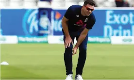  ??  ?? Jimmy Anderson bowled four overs at Edgbaston in the first Ashes Test this summer before injury ruled him out. Photograph: Matt West/BPI/Shuttersto­ck