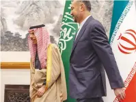  ?? (Saudi Press Agency/handout via Reuters) ?? IRANIAN FOREIGN Minister Hossein Amir-Abdollahia­n (right) meets with Saudi Arabian Foreign Minister Prince Faisal bin Farhan Al Saud in Beijing last month.