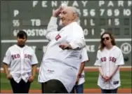  ?? MICHAEL DWYER—THE ASSOCIATED PRESS ?? In this April 15, 2012, file photo, former baseball player Ralph Branca throws out the first pitch before a baseball game between the Boston Red Sox and the Tampa Bay Rays in Boston.