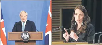  ?? — AFP photos ?? The in-principle deal was sealed in a video call between British Prime Minister Boris Johnson (left) and his New Zealand counterpar­t Jacinda Ardern, following 16 months of talks.