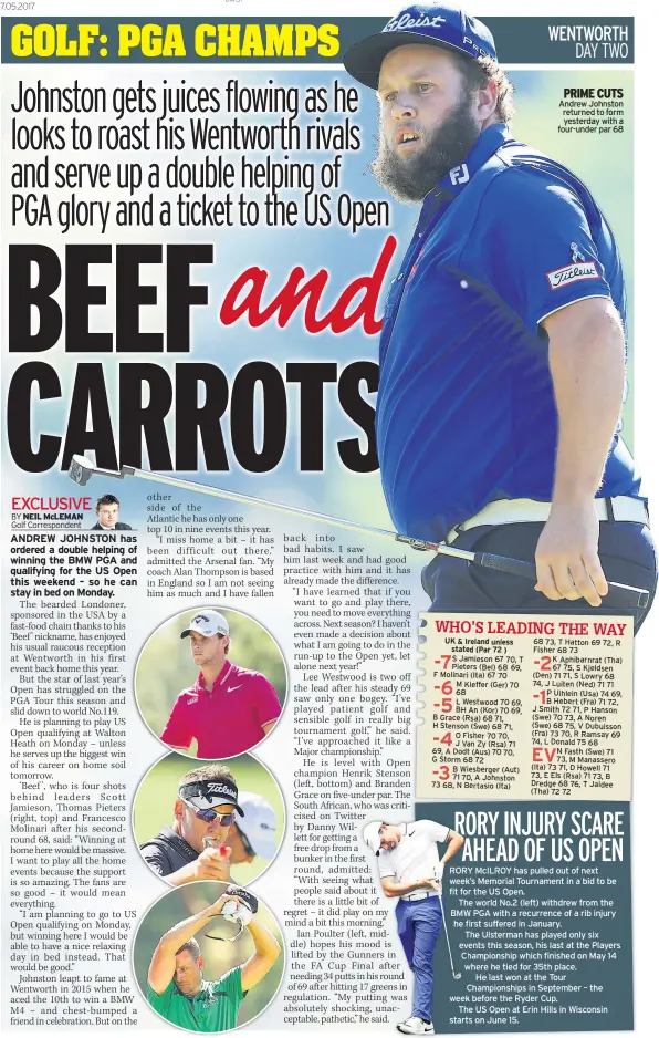  ??  ?? PRIME CUTS Andrew Johnston returned to form yesterday with a four-under par 68