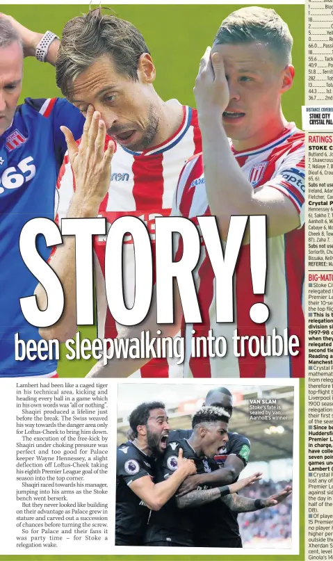  ??  ?? VAN SLAM Stoke’s fate is sealed by Van Aanholt’s winner