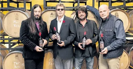  ?? SUPPLIED PHOTO ?? Rob Baker from the Tragically Hip, Bob McCown owner of Stoney Ridge Estate Winery, Paul Langlois (Hip) and winemaker Jeff Hundertmar­k.