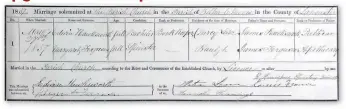  ??  ?? Margaret Ferguson stated that her father James worked as an apothecary when she married in 1857