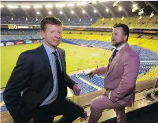  ?? ALLEN MCINNIS ?? Gregg Zaun, right, who worked with broadcast partner Jamie Campbell on Rogers Sportsnet’s Major League Baseball coverage since 2011, was fired by the network Thursday for alleged “inappropri­ate behaviour and comments” toward female colleagues.