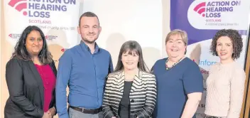  ??  ?? Raising awareness Clare Haughey MSP, centre, with, from left, Malaika Rose, Ryan Johnston, Teri Devine and Julie-Anne Leggate