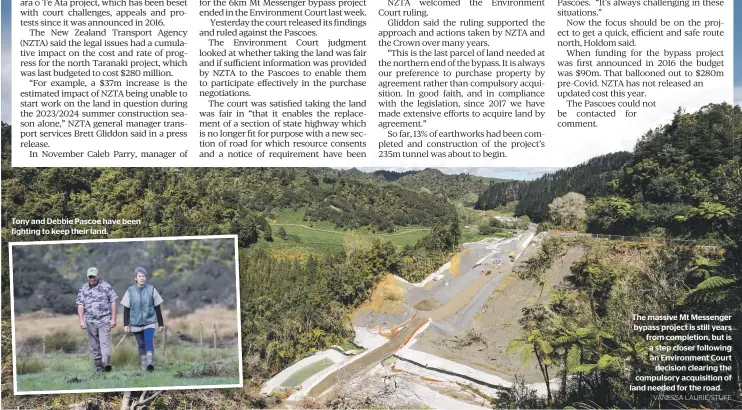  ?? VANESSA LAURIE/STUFF ?? The massive Mt Messenger bypass project is still years from completion, but is a step closer following an Environmen­t Court decision clearing the compulsory acquisitio­n of land needed for the road.