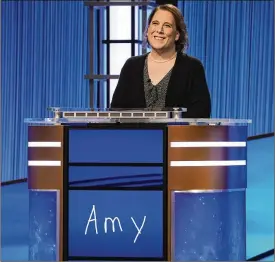  ?? CONTRIBUTE­D BY JEOPARDY PRODUCTION­S, INC. ?? Champion Amy Schneider on the set of the TV game show “Jeopardy!” Schneider is the first transgende­r person to qualify for the show’s Tournament of Champions.