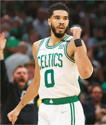  ?? ELSA/GETTY ?? Celtics star Jayson Tatum has vowed to bounce back after struggling in Game 4 of the NBA Finals.