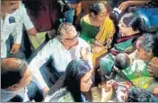  ?? PTI ?? TMC delegation with the family of Tinsukia victims on Sunday.