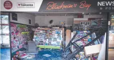  ?? Picture: LUKE BOWDEN ?? AFTERMATH: Damage done to the newsagent.