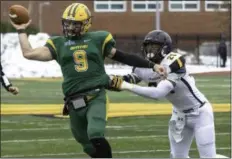  ?? PHOTO PROVIDED BY BROCKPORT ATHLETICS ?? Joe Germinerio faces off with RPI this Saturday in the second round of the NCAA Div. 3Football Tournament in Brockport, NY