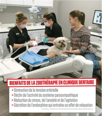  ??  ?? Des essais ont été faits avant l’entrée en fonction de Gaston, un Shih Tzu de 3 ans, pour s’assurer que les différents instrument­s et les bruits ne le «stresserai­ent pas».