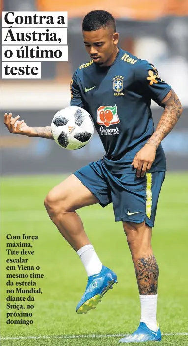  ?? WILTON JUNIOR/ESTADÃO ?? Poder de fogo. Gabriel Jesus será a referência ofensiva da seleção