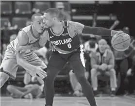  ??  ?? Portland Trail Blazers guard Damian Lillard (0) handles the ball against Memphis Grizzlies guard Avery Bradley on March 5 in Memphis, Tenn. BRANDON DILL/AP