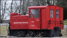  ?? BEN HASTY — MEDIANEWS GROUP ?? An engine with “Geigertown Central R.R. 7767In Memory of D.J. Shirey” written on the side at the Geigertown Central Railroad Museum owned by David Shirey on his land in Geigertown, Union Township, Wednesday afternoon January 6, 2021. The museum is in memory of David’s son D.J. who started the collection and was killed in 1993. The number is D.J.’s birthday.