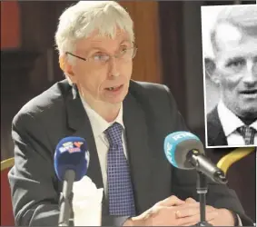  ?? Aidan Dullaghan/Newspics ?? Michael Donegan speaking at a press conference in The Lisdoo earlier this year about the murder of Seamus Ludlow (inset) outside of Dundalk in 1976. Photo: