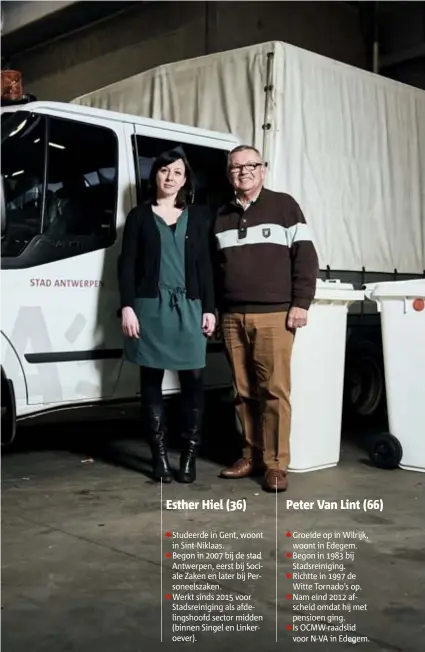  ?? FOTO JEROEN HANSELAER ?? Esther Hiel en Peter Van Lint in het depot in de Uitbreidin­gstraat in Berchem.