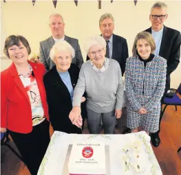  ?? 240318guil­d_ 10 ?? Celebratio­n Front L- R Elizabeth Vetch ( President, Kirkoswald Guild), Margaret McCreath, Jean Somerville and Lady David Kennedy ( Marchiones­s of Ailsa). Rear L- R Rev. David Gemmell, Rev. Iain Whyte ( General Secretary of the Guild, Church of...