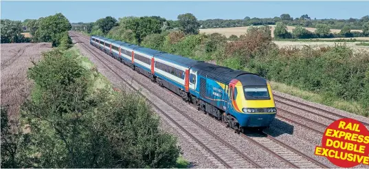  ?? Steve Donald ?? Days after the franchise change from East Midlands Trains to East Midlands Railway, No. 43081 passes Cossington with the 1B51 13.49 Nottingham to St Pancras Internatio­nal EMR service, on August 25, 2019. No. 43050 is on the rear.