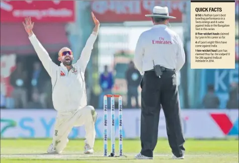  ?? BCCI ?? Nathan Lyon (left) was Australia’s most successful bowler on the second day of the fourth Test against India.