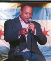  ?? CHRIS SWEDA/CHICAGO TRIBUNE ?? Chicago mayoral candidate Roderick Sawyer answers questions at The Hideout in Chicago on Thursday.