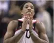  ?? FRANK GUNN/THE CANADIAN PRESS ?? DeMar DeRozan would rather the Raptors struggle early than late, as they did in a playoff sweep last year.