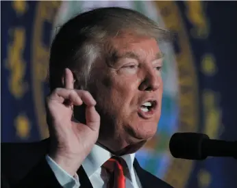  ?? AP PHOTO ?? Republican presidenti­al candidate Donald Trump speaks at a campaign rally on Thursday in Bedford, N.H.