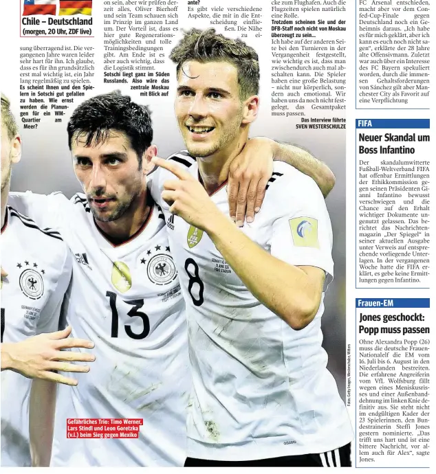  ??  ?? Gefährlich­es Trio: Timo Werner, Lars Stindl und Leon Goretzka (v.l.) beim Sieg gegen Mexiko