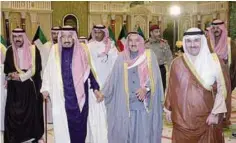  ??  ?? Saudi King Salman Bin Abdulaziz Al Saud is welcomed upon his arrival to the venue.