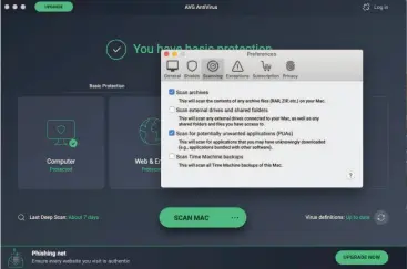  ??  ?? AVG’S scanning settings for Mac.