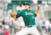  ??  ?? Padres pitching prospect Joey Cantillo has been throwing in the shadows of Mount Olomana on Oahu.