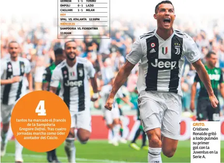  ??  ?? GRITO. Cristiano Ronaldo gritó a todo pulmón su primer gol con la Juventus en la Serie A.