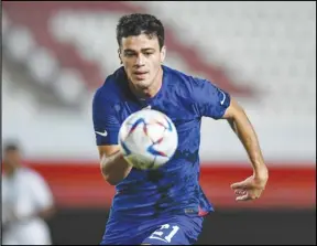  ?? Associated Press ?? The United States’ Gio Reyna chases the ball during an internatio­nal friendly soccer match against Saudi Arabia, Sept. 27, in Murcia, Spain.