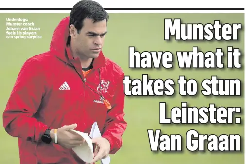  ??  ?? Underdogs: Munster coach Johann van Graan feels his players can spring surprise