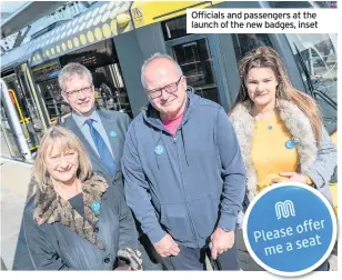  ??  ?? Officials and passengers at the launch of the new badges, inset