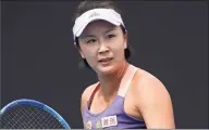  ?? Andy Brownbill / Associated Press ?? China’s Peng Shuai reacts during her first round singles match against Japan’s Nao Hibino at the 2020 Australian Open in Melbourne, Australia. Shuai has denied saying she was sexually assaulted, despite a November social media post attributed to her that accused a former top Communist Party official of forcing her into sex.