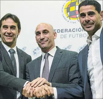 ?? FOTO: EFE ?? El 22 de mayo pasado, Lopetegui, Rubiales y Fernando Hierro anunciaron la renovación hasta 2020