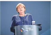  ?? FOTO: M. KAPPELER/DPA ?? Bundeskanz­lerin Angela Merkel (CDU) gibt eine Erklärung zum Ausgang der Wahl in den USA ab.