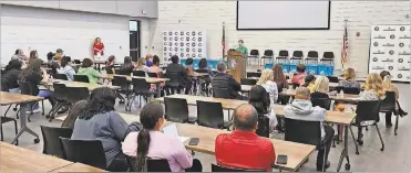  ?? GNTC ?? GNTC Director of Enrollment Services Matt Bryant addresses Dual Enrollment students and their families at the Dual Enrollment reception at the Polk County Campus in Rockmart.