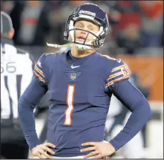  ?? BRIAN CASSELLA/CHICAGO TRIBUNE ?? Since Cody Parkey missed a potential winning field goal in a playoff loss to the Eagles, the Bears have been searching for a new kicker.