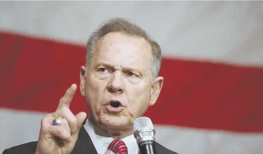  ?? AP PHOTOS ?? STUMPING: U.S. Senate candidate Roy Moore, above, speaks at a campaign rally last week in Fairhope, Ala. Alabama U.S. Sen. Richard Shelby, below, said he wrote in an alternativ­e GOP candidate on his absentee ballot.