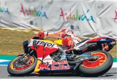  ?? ÁLVARO RIVERO / CIRCUITO DE JEREZ ?? Marc Márquez salió desde el puesto 14, pero acabó en una meritoria novena posición.