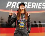  ?? MEG OLIPHANT / GETTY IMAGES ?? Hailie Deegan, the first woman to win a race in the K&N Pro West Series (now called ARCE Menards Series West), says she has potentiall­y a clearer path to NASCAR’s national series being with Ford.