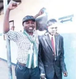  ??  ?? PF campaign manager for Kangwena Martin Mbaya (left) with the party’s candidate, Steven Kasono.