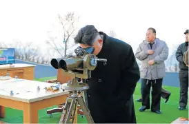  ?? /AFP Photo ?? Chilling outlook: This undated picture released by North Korea’s Korean Central News Agency on Tuesday shows North Korean leader Kim Jong-un supervisin­g the launch of four ballistic missiles by the Korean People’s Army during a military drill at an...